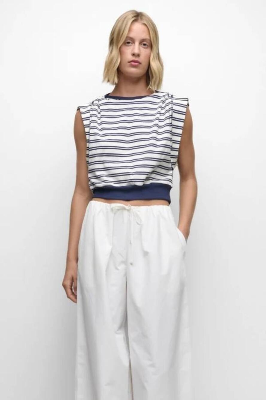 Simkhai Joie Cotton Jersey Top in Midnight Stripe XS